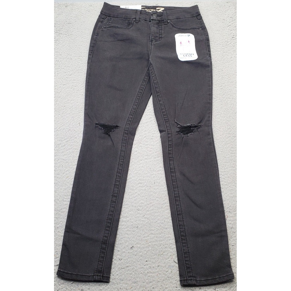 Seven7 Jeans Women 4 Black Premium Denim Slimming Tummyless High Rise Skinny Leg